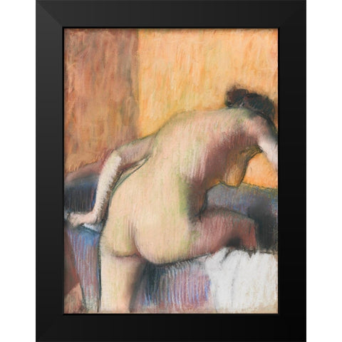 Bather Stepping into a Tub Black Modern Wood Framed Art Print by Degas, Edgar