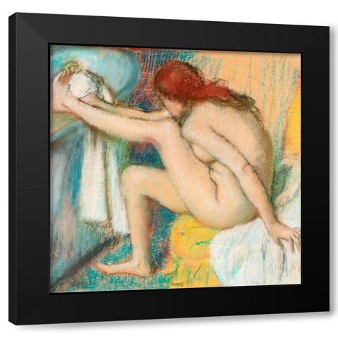 Woman Drying Her Foot Black Modern Wood Framed Art Print with Double Matting by Degas, Edgar