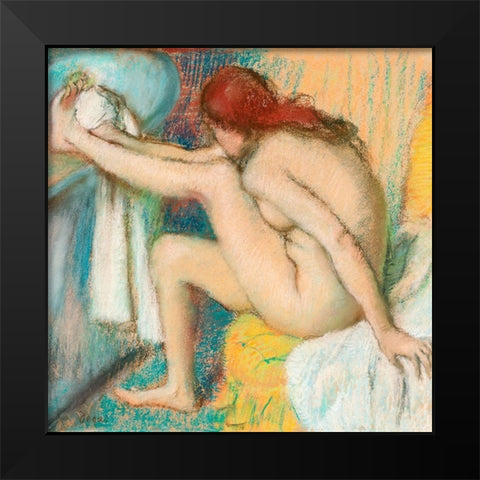 Woman Drying Her Foot Black Modern Wood Framed Art Print by Degas, Edgar