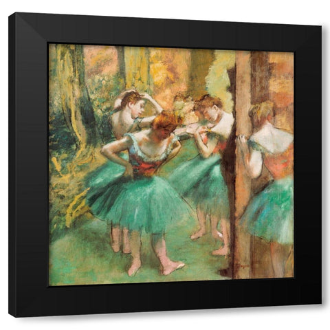Dancers, Pink and Green Black Modern Wood Framed Art Print by Degas, Edgar