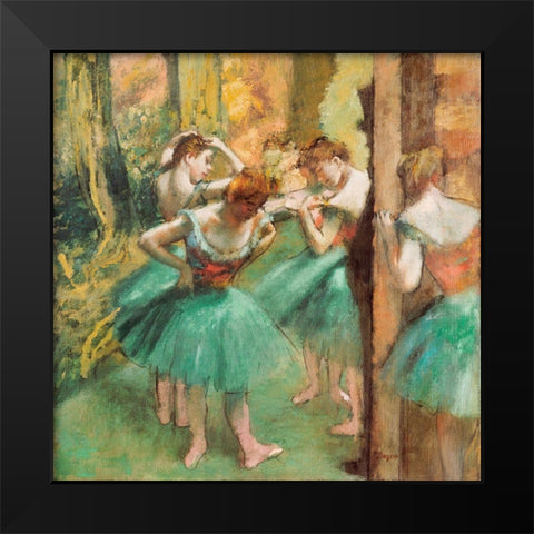 Dancers, Pink and Green Black Modern Wood Framed Art Print by Degas, Edgar