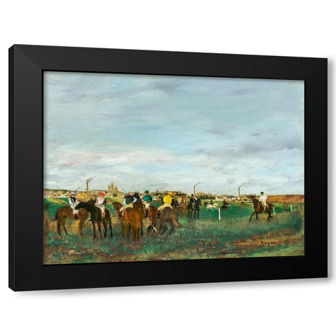 The Races Black Modern Wood Framed Art Print with Double Matting by Degas, Edgar