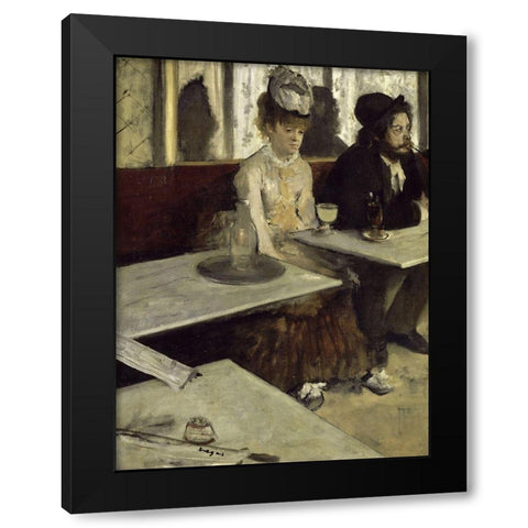 In a Cafe Black Modern Wood Framed Art Print with Double Matting by Degas, Edgar