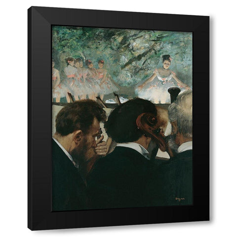 Orchestra Musicians Black Modern Wood Framed Art Print by Degas, Edgar