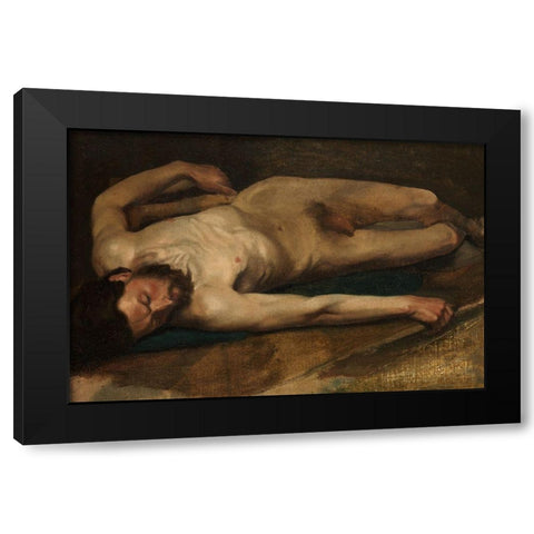 Male Nude Black Modern Wood Framed Art Print with Double Matting by Degas, Edgar