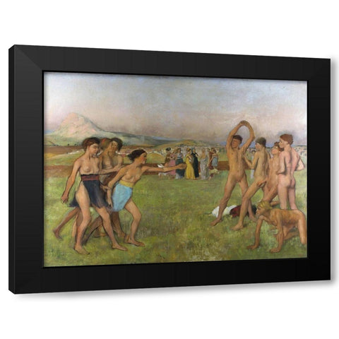 Young Spartans exercising Black Modern Wood Framed Art Print by Degas, Edgar