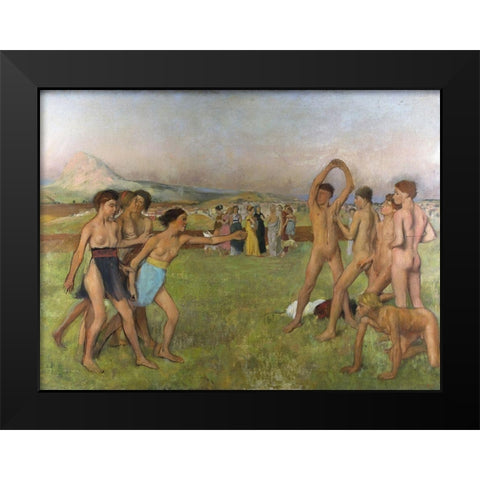 Young Spartans exercising Black Modern Wood Framed Art Print by Degas, Edgar