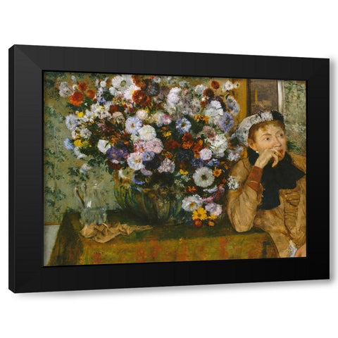 A Woman Seated beside a Vase of Flowers Black Modern Wood Framed Art Print with Double Matting by Degas, Edgar