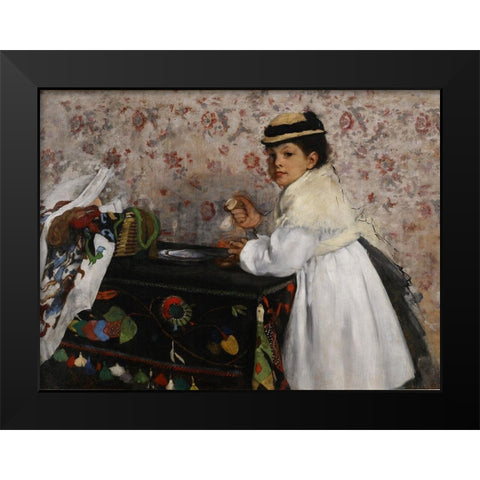 Portrait of Mlle. Hortense Valpincon Black Modern Wood Framed Art Print by Degas, Edgar