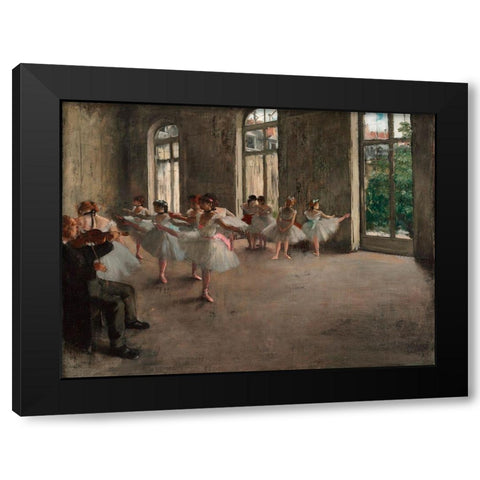 Ballet Rehearsal Black Modern Wood Framed Art Print with Double Matting by Degas, Edgar