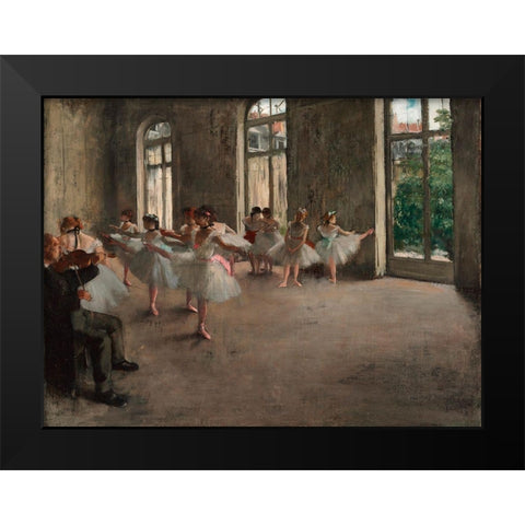 Ballet Rehearsal Black Modern Wood Framed Art Print by Degas, Edgar