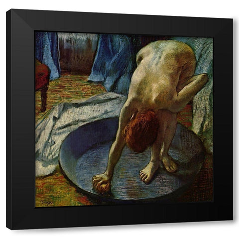 Woman in a Tub Black Modern Wood Framed Art Print with Double Matting by Degas, Edgar