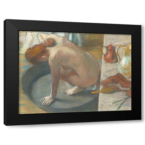 The Tub Black Modern Wood Framed Art Print with Double Matting by Degas, Edgar