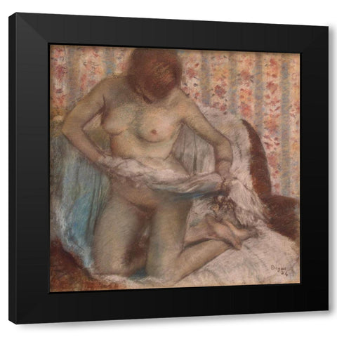 Kneeling Woman Black Modern Wood Framed Art Print with Double Matting by Degas, Edgar