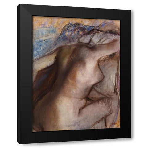 After the Bath, Woman Drying Herself Black Modern Wood Framed Art Print with Double Matting by Degas, Edgar