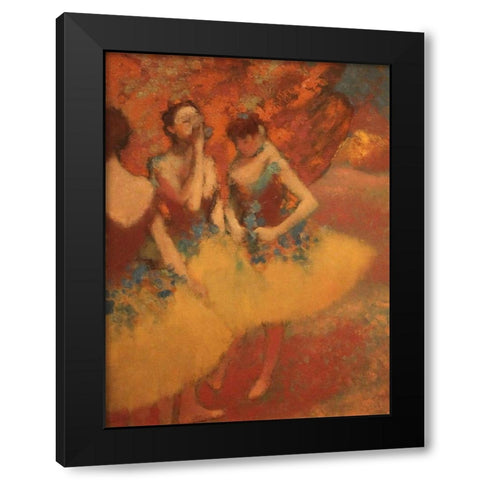 Three Dancers in Yellow Skirts Black Modern Wood Framed Art Print with Double Matting by Degas, Edgar