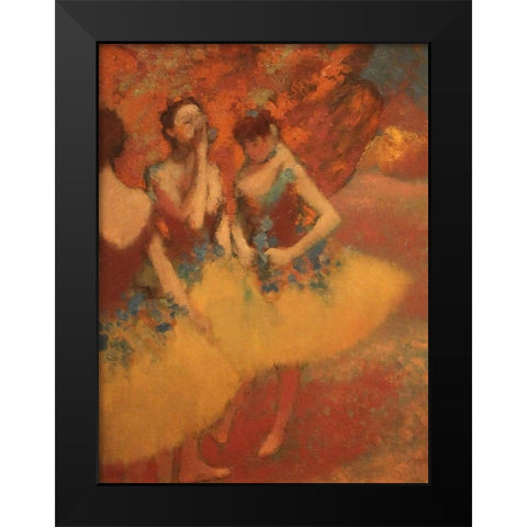 Three Dancers in Yellow Skirts Black Modern Wood Framed Art Print by Degas, Edgar