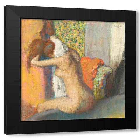 After the Bath, Woman Drying her Nape Black Modern Wood Framed Art Print with Double Matting by Degas, Edgar