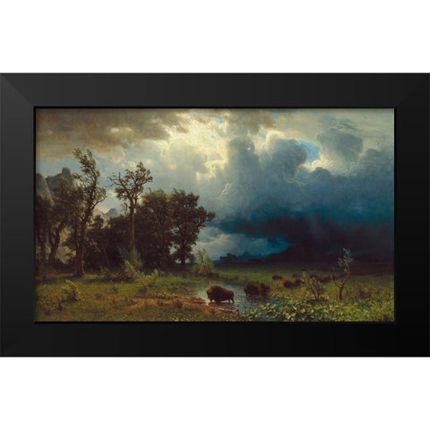 Buffalo Trail: The Impending Storm Black Modern Wood Framed Art Print by Bierstadt, Albert