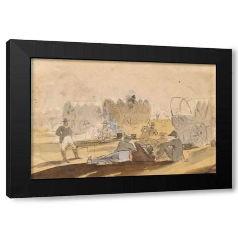 Caravan with Covered Wagons Resting Black Modern Wood Framed Art Print by Homer, Winslow