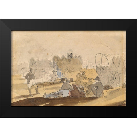 Caravan with Covered Wagons Resting Black Modern Wood Framed Art Print by Homer, Winslow