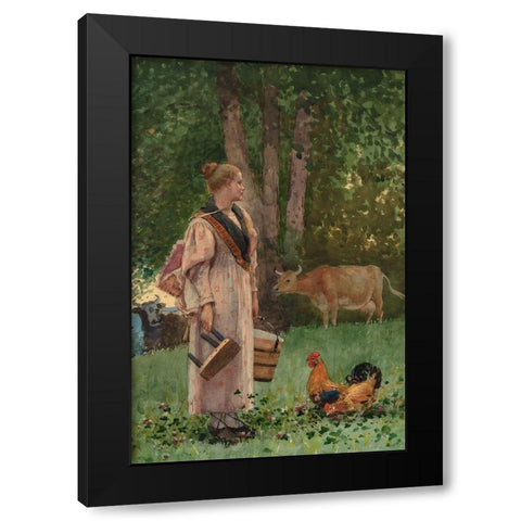 The Milk Maid Black Modern Wood Framed Art Print with Double Matting by Homer, Winslow