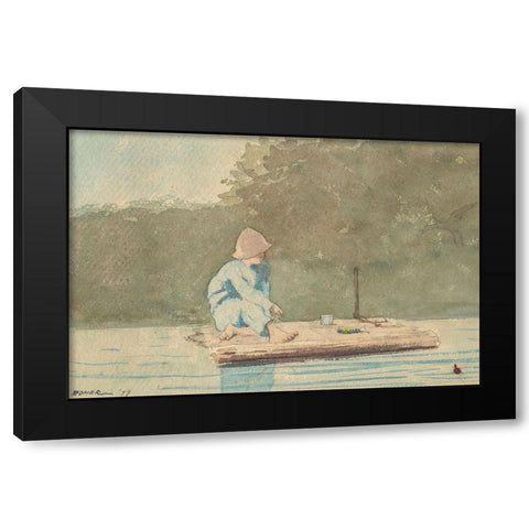 Boy on a Raft Black Modern Wood Framed Art Print with Double Matting by Homer, Winslow