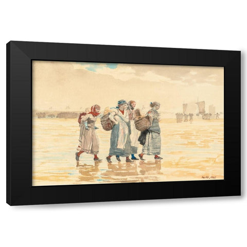 Four Fishwives on the Beach Black Modern Wood Framed Art Print with Double Matting by Homer, Winslow