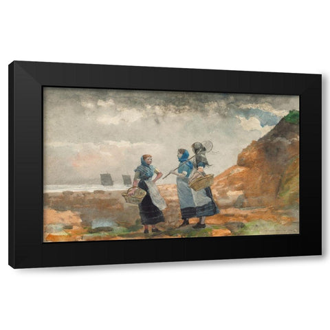 Three Fisher Girls, Tynemouth Black Modern Wood Framed Art Print with Double Matting by Homer, Winslow