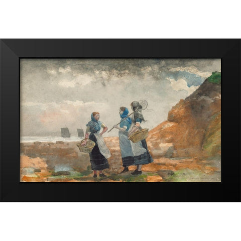 Three Fisher Girls, Tynemouth Black Modern Wood Framed Art Print by Homer, Winslow