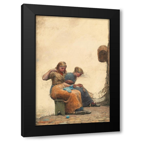 Mending the Nets Black Modern Wood Framed Art Print with Double Matting by Homer, Winslow