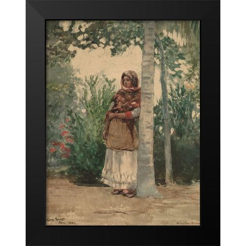 Under a Palm Tree Black Modern Wood Framed Art Print by Homer, Winslow