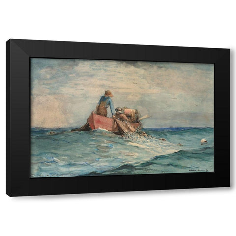 Hauling in the Nets Black Modern Wood Framed Art Print with Double Matting by Homer, Winslow