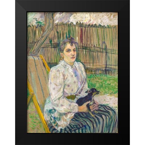 Lady with a Dog Black Modern Wood Framed Art Print by Toulouse-Lautrec, Henri de