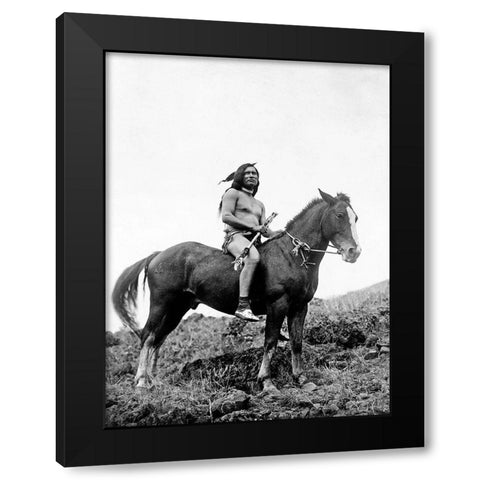 The old-time warrior Nez Perce Black Modern Wood Framed Art Print by Curtis, Edward
