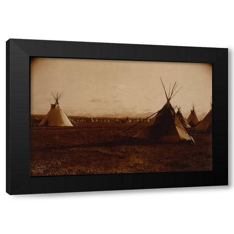 Piegan encampment, ca. 1900 Black Modern Wood Framed Art Print with Double Matting by Curtis, Edward