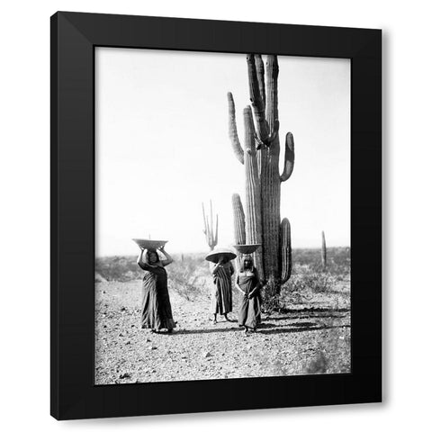 Saguaro gatherers, Maricopa, Arizona, ca. 1907 Black Modern Wood Framed Art Print with Double Matting by Curtis, Edward
