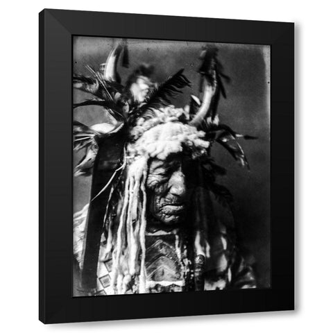 Lean Wolf, Hidatsa Black Modern Wood Framed Art Print with Double Matting by Curtis, Edward