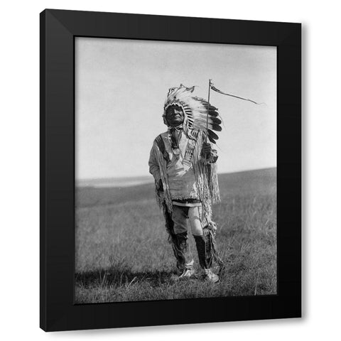 Arikara chief Black Modern Wood Framed Art Print by Curtis, Edward