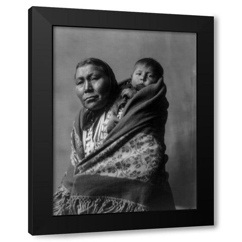 Hidatsa mother Black Modern Wood Framed Art Print with Double Matting by Curtis, Edward