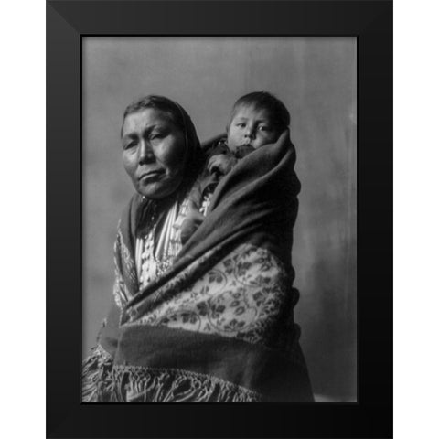 Hidatsa mother Black Modern Wood Framed Art Print by Curtis, Edward