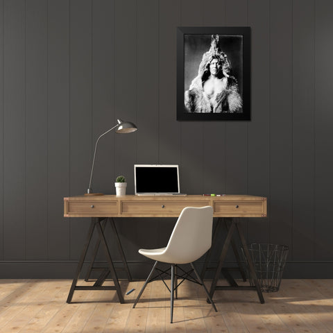 Bears Belly, Arikara Indian, wearing bearskin Black Modern Wood Framed Art Print by Curtis, Edward