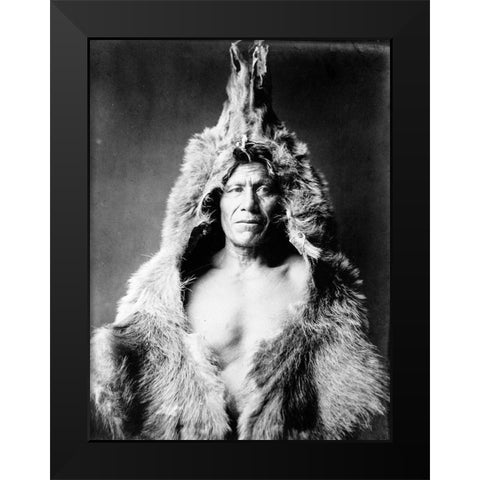 Bears Belly, Arikara Indian, wearing bearskin Black Modern Wood Framed Art Print by Curtis, Edward
