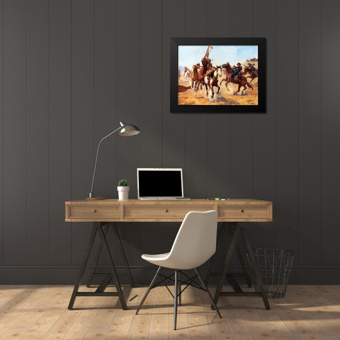 The Silenced War Whoop Black Modern Wood Framed Art Print by Schreyvogel, Charles