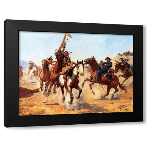 The Silenced War Whoop Black Modern Wood Framed Art Print with Double Matting by Schreyvogel, Charles