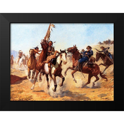 The Silenced War Whoop Black Modern Wood Framed Art Print by Schreyvogel, Charles