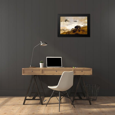 The Stand Crossing the Missouri Black Modern Wood Framed Art Print by Russell, Charles Marion