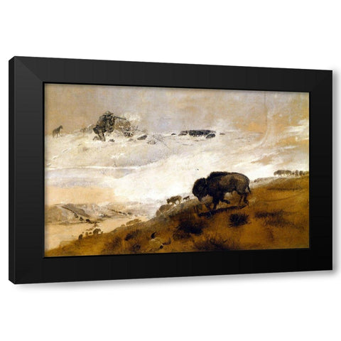 The Stand Crossing the Missouri Black Modern Wood Framed Art Print with Double Matting by Russell, Charles Marion