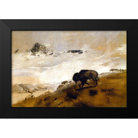 The Stand Crossing the Missouri Black Modern Wood Framed Art Print by Russell, Charles Marion
