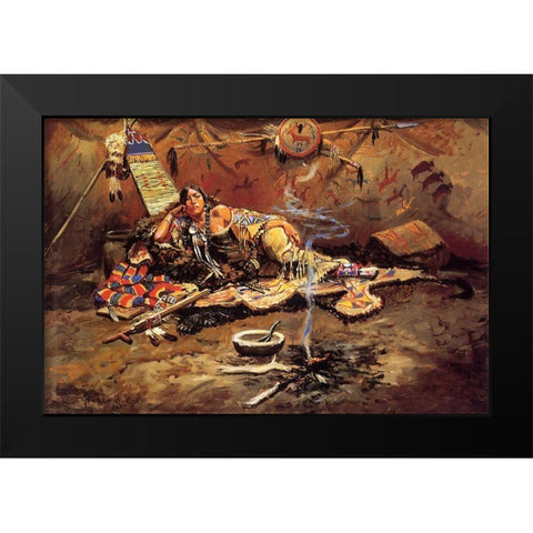 Waiting and Mad Black Modern Wood Framed Art Print by Russell, Charles Marion